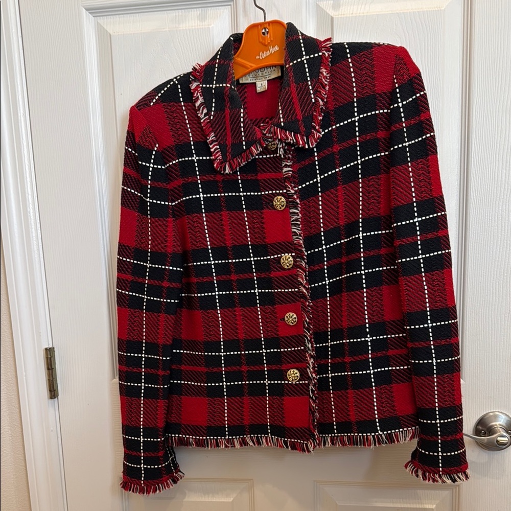 St. John Red and Black Blazer with Fringe